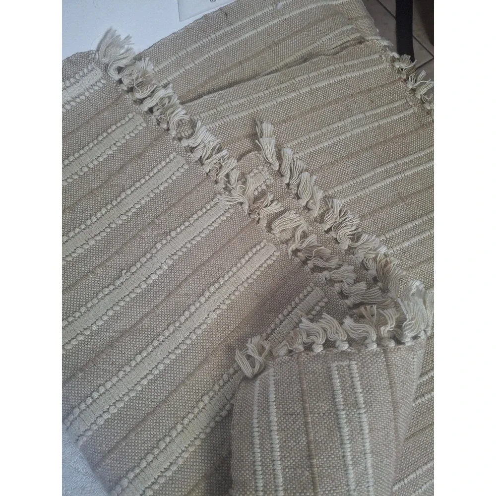 Boho Striped Woven Throw Blanket Beige Cream Fringe Neutral Farmhouse Decor set6